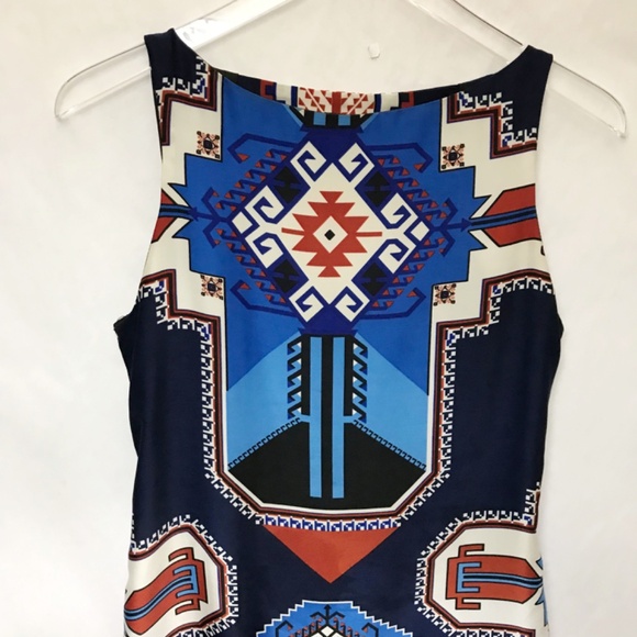 Farm Rio Aztec Geometric Print Cut-Out Back Sleeveless Sheath Dress S/P - Picture 4 of 9
